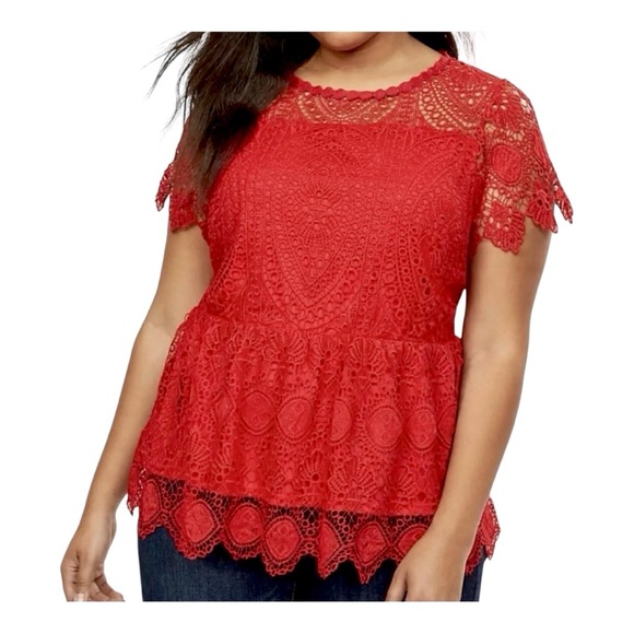 LANE BRYANT  Red Crocheted Lace Scalloped Peplum Blouse—SZ. 22 - Picture 1 of 9